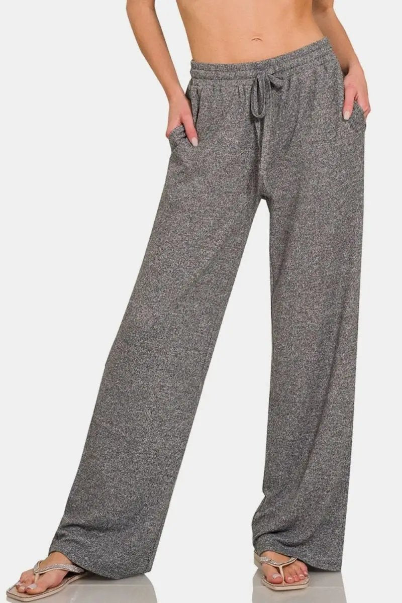 Zenana Drawstring Wide Leg Pants with Side Pockets - Love Salve
